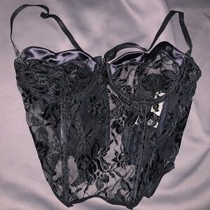 Vintage Victoria’s Secret 36C sexy black Lace and satin bustier unlined lingerie